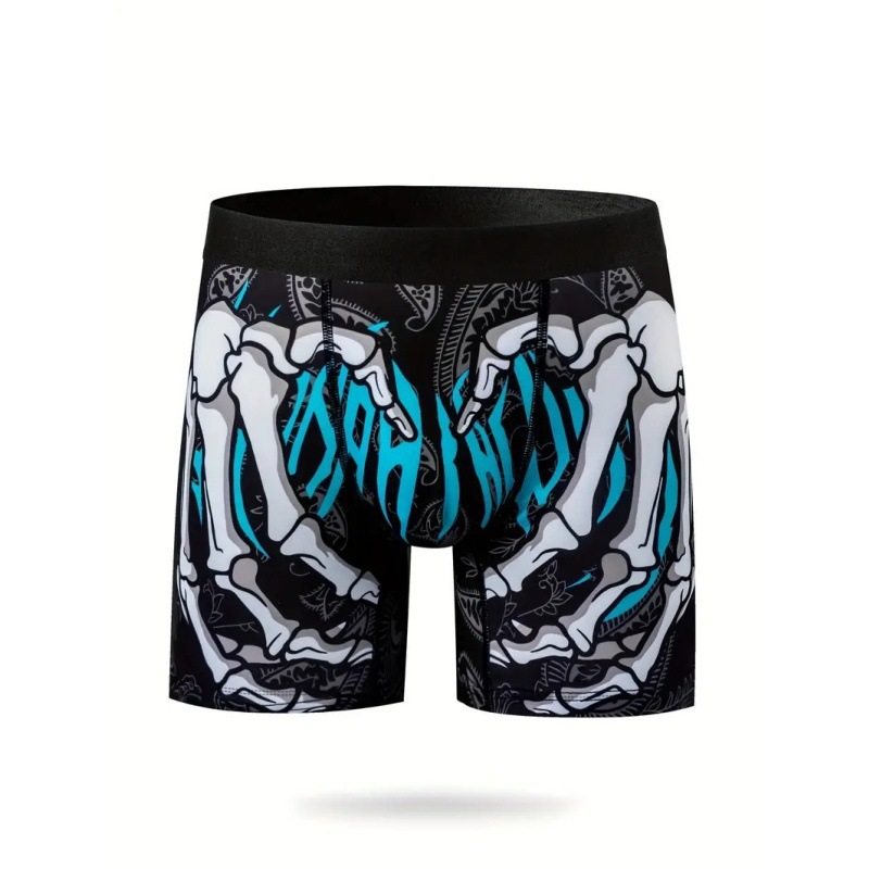 Ropa interior de longitud media de ángulo plano delgado de cintura media sexy para hombres Venta caliente Esqueleto que lema Graffiti Impresión 3D