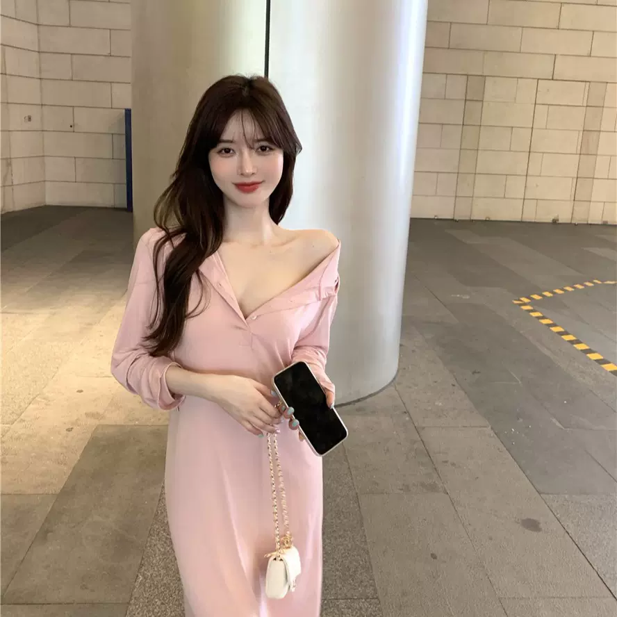 实拍休闲连衣裙夏季宽松连帽半开领2021新款懒人显瘦裙子女n3158