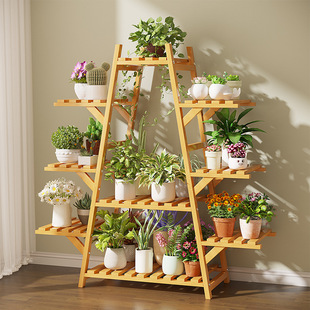 Flower Rack Balcony Storage Rack Plant Placement Rack Bamboo Thickened Simple Wall-leaning Flower Rack Green Planting New Flower Pot Rack