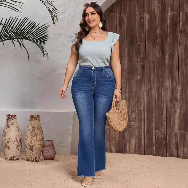 Cross-border European and American Denim dark blue slim-fit flared pants TEMU Amazon SHEIN AliExpress TK independent station in stock