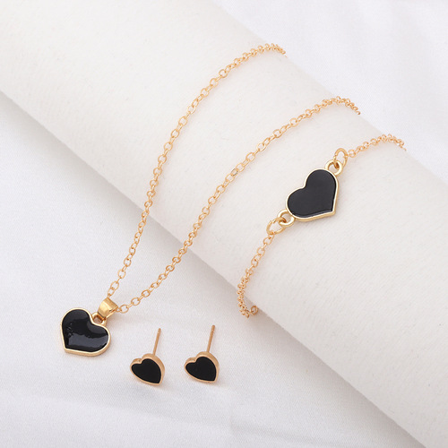 Amazon New Colorful Oil Heart Necklace/Earrings/Bracelet Set Decorations