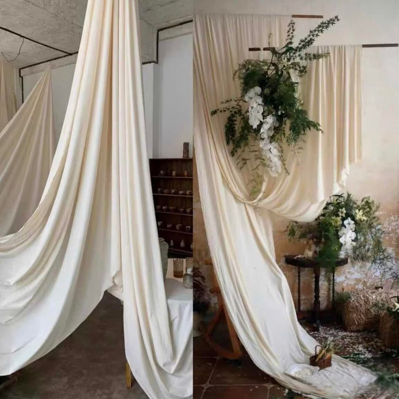 Wholesale Wedding Milk Silk Double-Sided Stretch Fabric Decorative Backdrop Drapes Off-White Korean-Style Wedding Ceiling Drapes