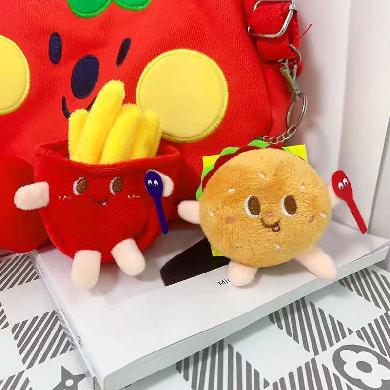 New soft cute fries hamburger doll pendant plush pendant small doll schoolbag pendant keychain wholesale