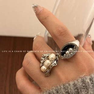 Brand ring with stone from pearl, high-quality style