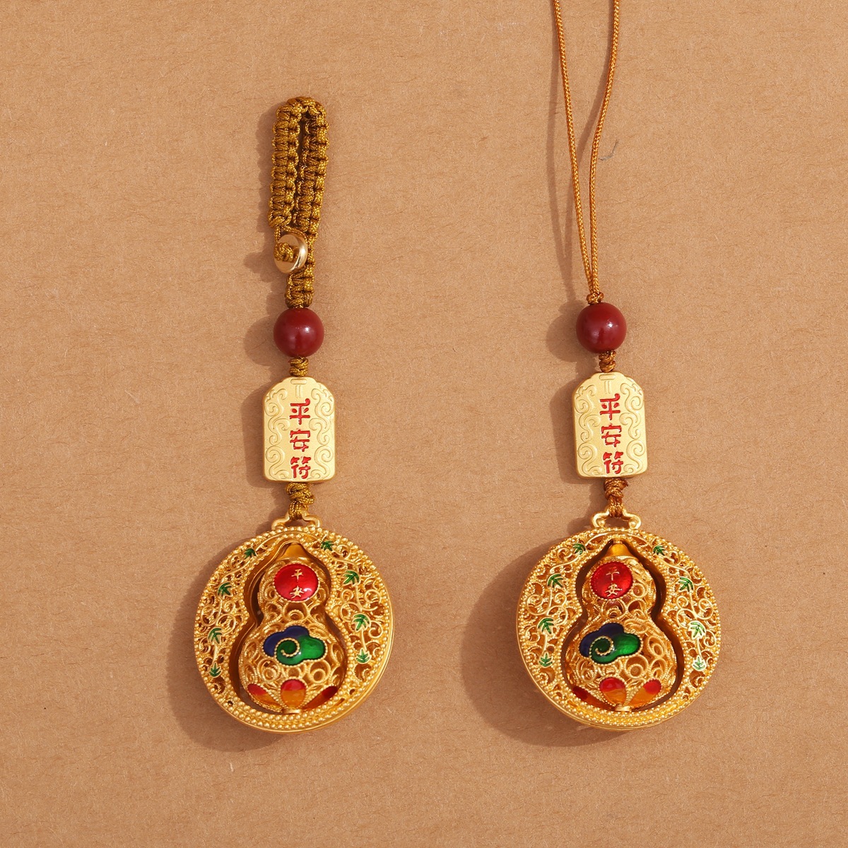 Metal Electroplated Gold-Plated Peace Gourd Keychain Chinese Style Key Pendant Unisex Phone Chain Lucky Cat Gift