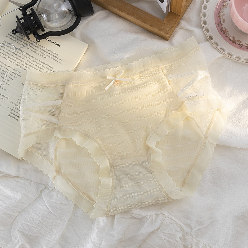 Ropa interior de seda de hielo de algodón antibacteriano entrepierna media cintura chica encaje sexy briefs delgada ropa interior sin costuras