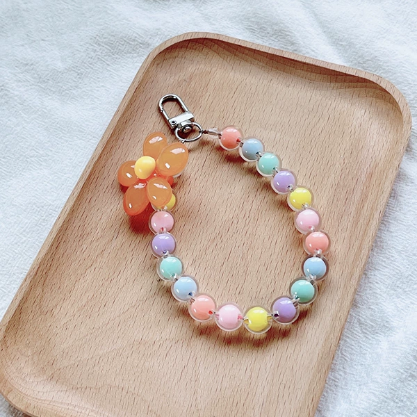 Orange flower+colorful bead chain+lanyard
