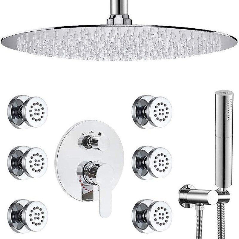 16inch High Pressure Shower Head for Ceiling Mount with Round Sprinkler Shower Fixture Mixer Combo
