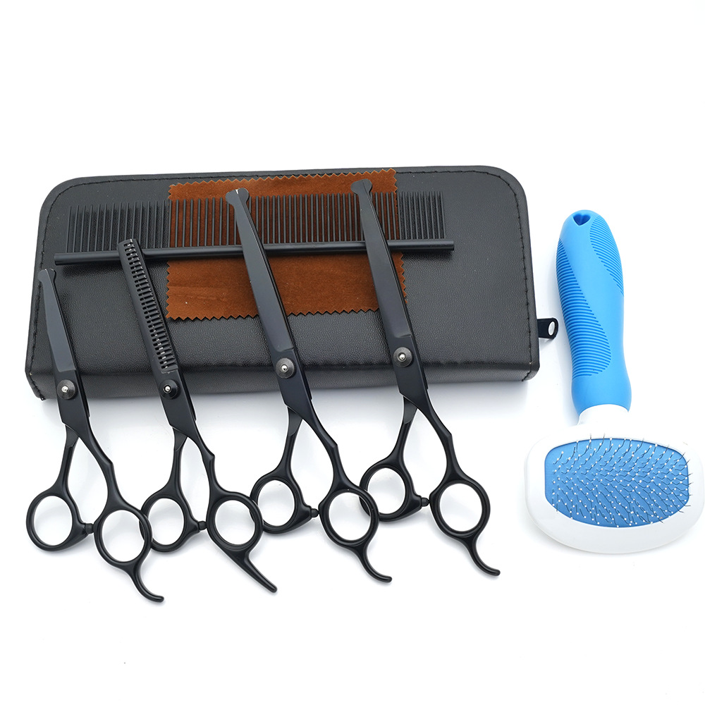 Tijeras de cuidado de mascotas al por mayor de fábrica, tijeras planas de corte de pelo de perro, tijeras de dientes finas, tijeras de colores, herramientas de corte de pelo de gato