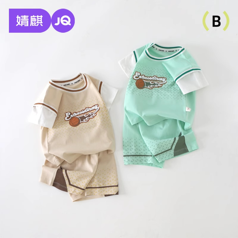 Jingqi Boys Sports Short-Sleeved Suit Shorts Summer Kidsren's Clothing Basketball Uniform Baby Kidsren Summer Thin Two-Piece Set