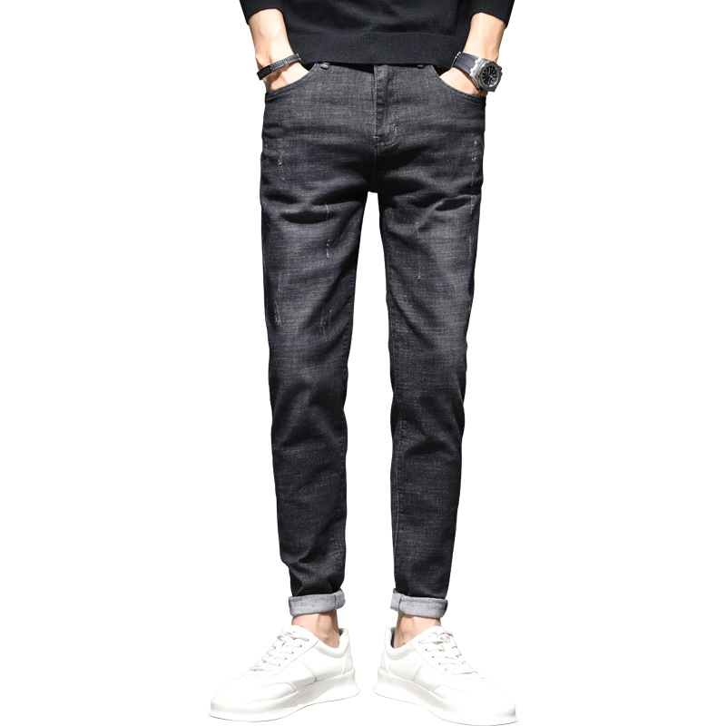 Four Seasons empuje principal TikTok pantalones vaqueros elásticos de los hombres populares jóvenes estilo coreano SLIM-Fit adelgazamiento gato barba caballo Pantalones