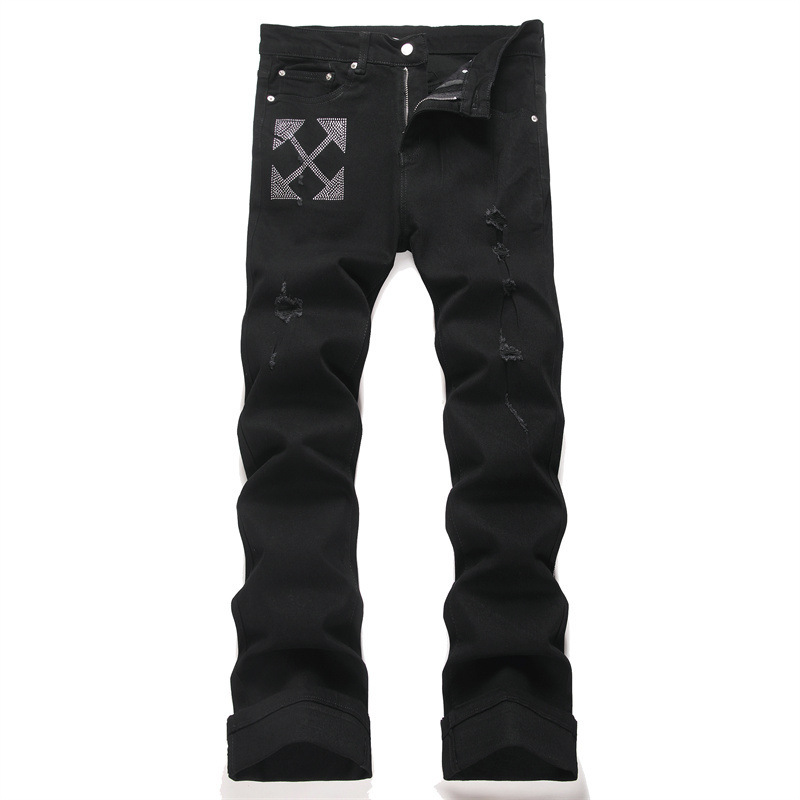 Foreign Trade Style Punk Black Diamond Printed Slim Fit Stretch Youth Flared Men's Jeans Trendy 8272 Foreign Trade Style Punk Black Diamond Printed Slim Fit Stretch Youth Flared Men's Jeans Trendy 8272