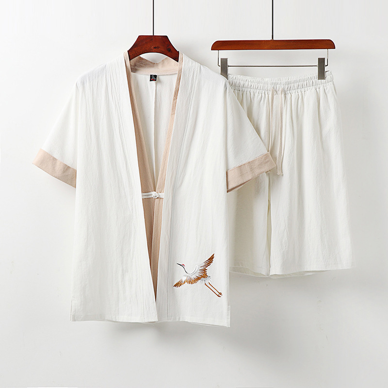夏中国風大きいサイズ紳士服リネンレトロ綿とリネンメンズ半袖 Tシャツカジュアルスーツメンズ夏半袖|undefined