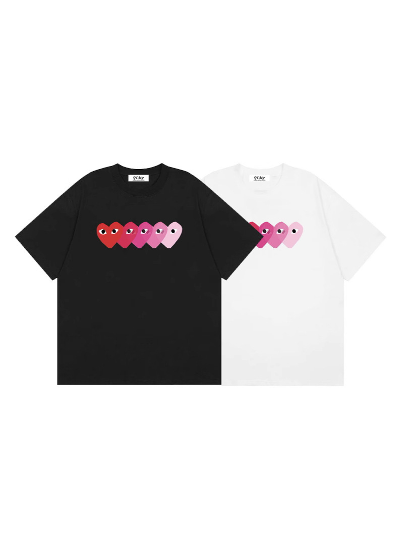 2025년 여름 Comme des Garcons 새로운 Chuanjiu 러브 레터 프린트 풀오버 반팔 남성 및 여성