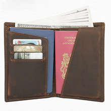 瘋馬皮護照夾證件夾頭層牛皮復古登機卡皮夾多功能護照包機票夾