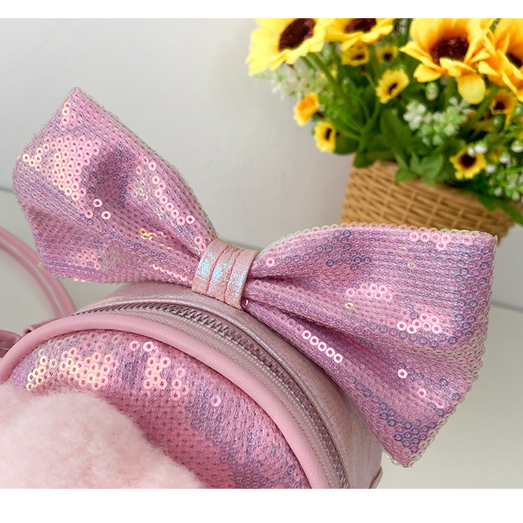 Kid'S Small Pu Leather Clouds Bow Knot Cute Sequins Round Zipper Crossbody Bag display picture 26