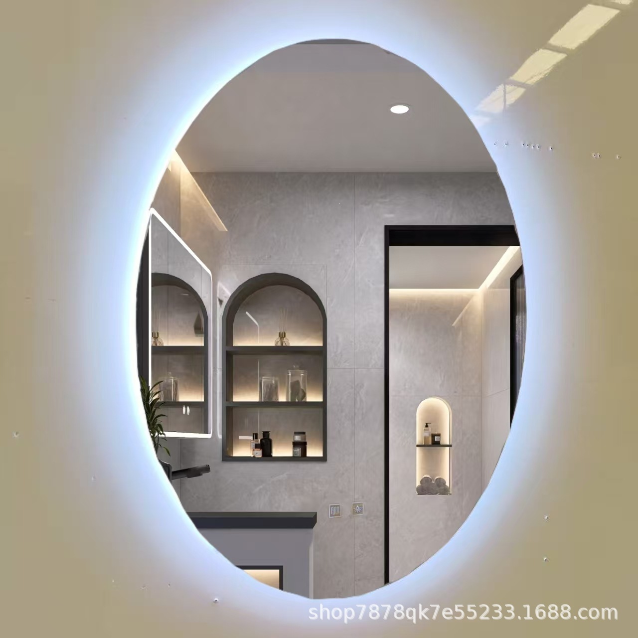 Compra transfronteriza espejo de maquillaje oval huevo de ganso espejo de baño colgado pared LED espejo inteligente heterosexual