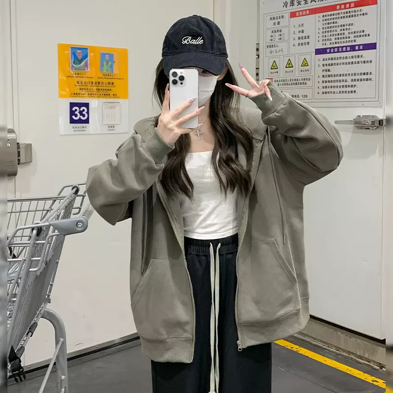 开衫豆绿色秋季外套拉链连帽上衣山东即墨服装女款短袖卫衣韩版