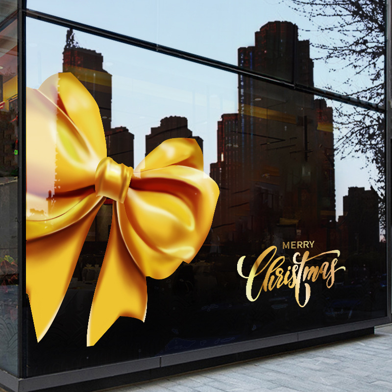 2026新年元旦圣诞节橱窗玻璃贴纸金色蝴蝶结静电窗花窗贴墙贴门贴
