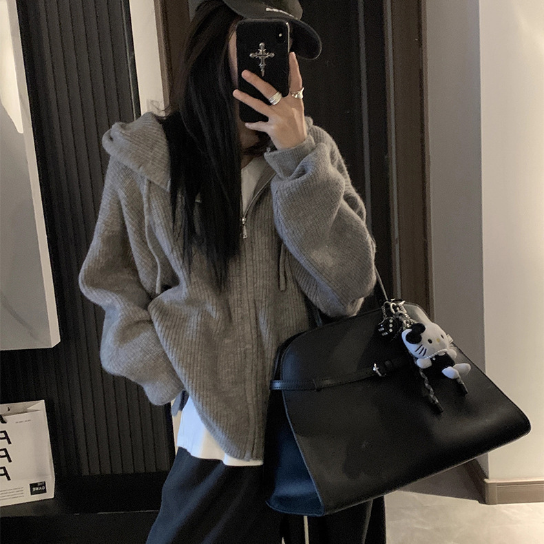 American Retro Hooded Sweater for Men and Women in Autumn and Winter, Lazy High-End Youth Couple Versatile Knitted Cardigan Jacket