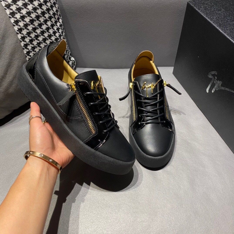 Giuseppe Zanotti Frankie Leather Low Top Sneakers Black Patent Gold Zips