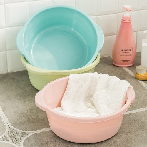 T round double-ear plastic basin thickened and fall-resistant children's washbasin plain laundry basin footbath vegetable basin wholesale