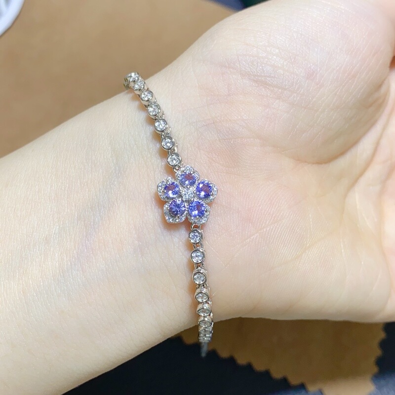 Natural Tanzanite Bracelet, Alluring Purple, Pure Body, 925 Silver, Exquisitely Inlaid Main Stone 3*3mm Natural Tanzanite