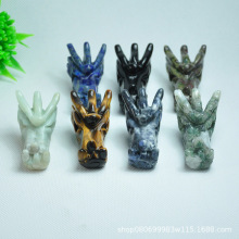 批发水晶龙头摆件 玉石雕刻粉晶手工艺品装饰摆设跨境外贸半宝石