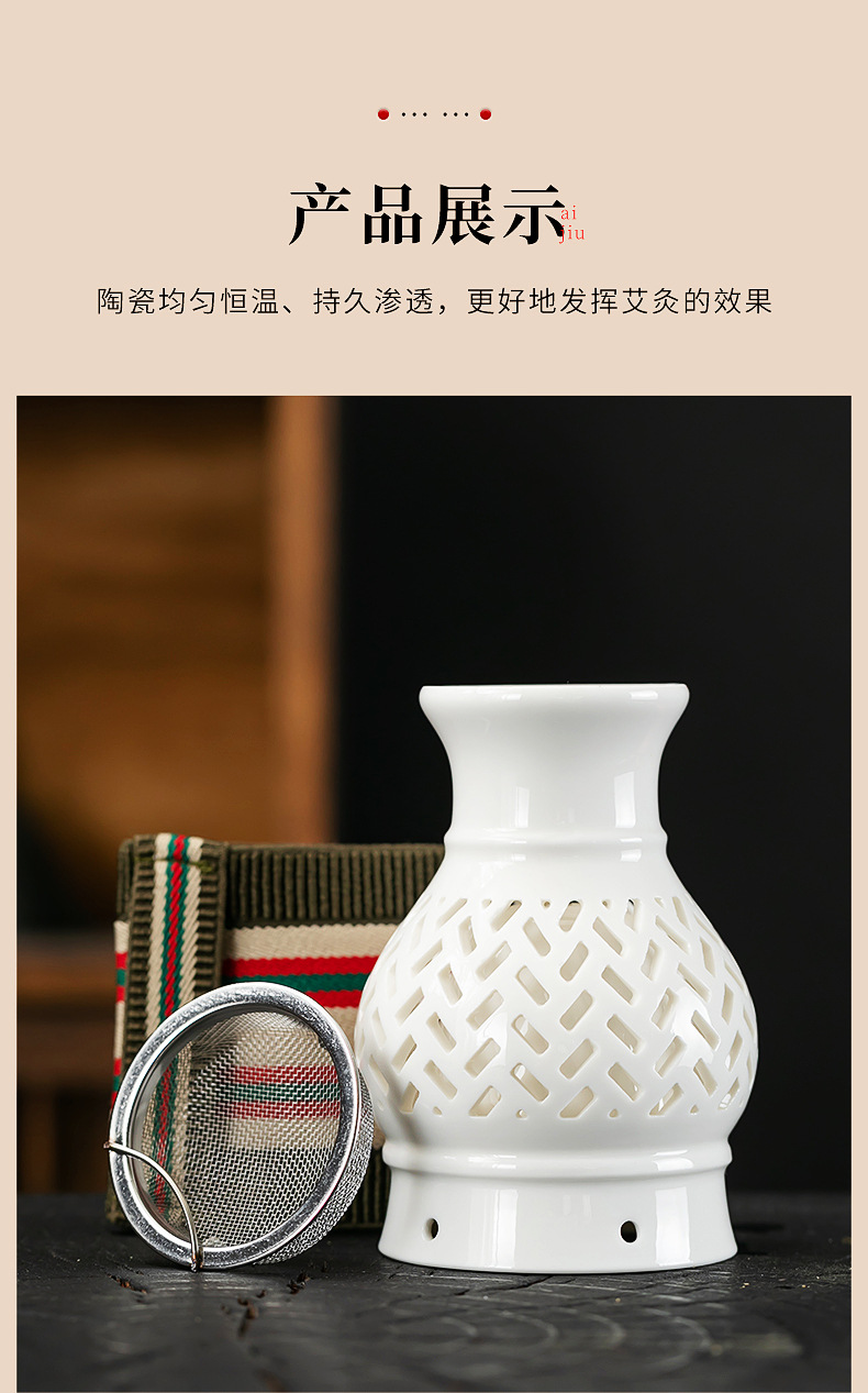 Ceramic Moxa Cup Gua Sha Tool White Porcelain Moxibustion Jar for Home Wellness Use in use