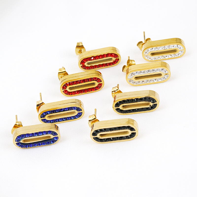 Fashion Oval Titanium Steel Inlay Rhinestones Earrings Necklace 1 Set