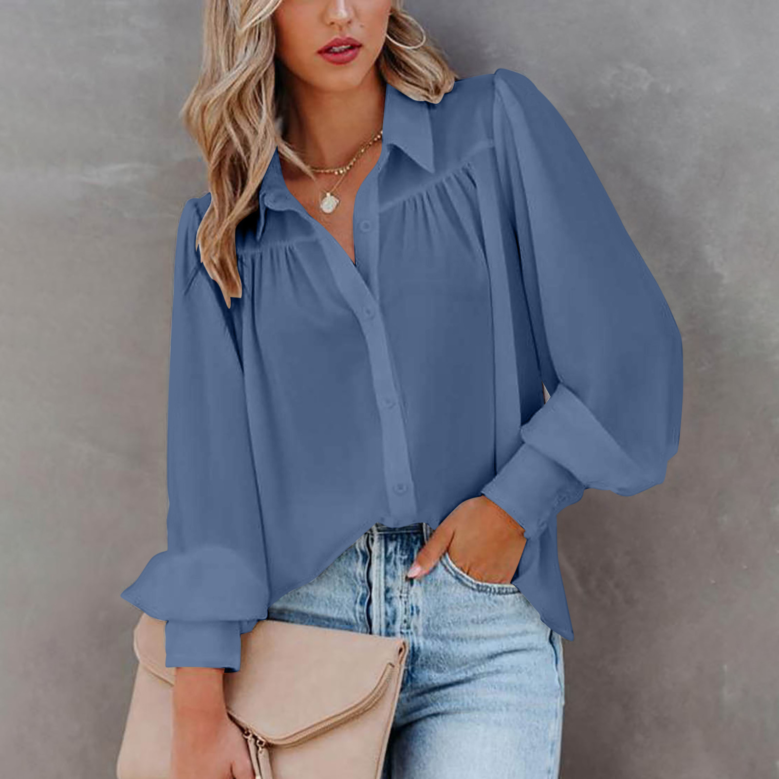 Women's Blouse Long Sleeve Blouses Patchwork Button Elegant Solid Color display picture 4