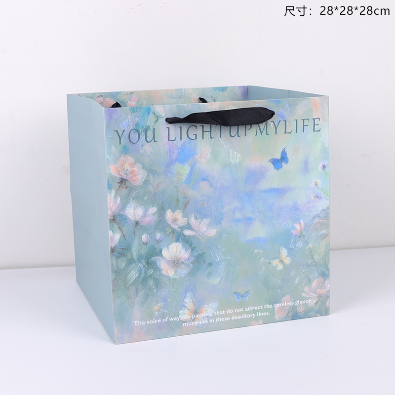 卓兰鲜花手提袋油画风手拎袋加厚大尺寸纸袋花束打包手工diy材料|undefined