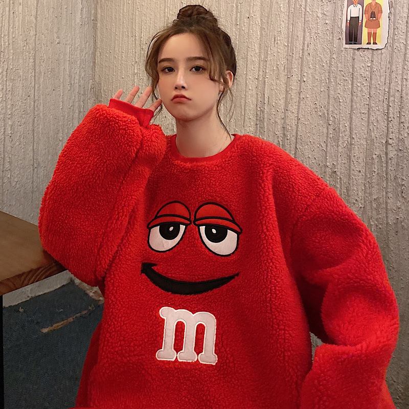 Lana de cordero ulzzang suéter invierno de las mujeres sueltas estilo coreano ins estilo perezoso BF forrado de lana engrosada estilo sal frito abrigo callejero
