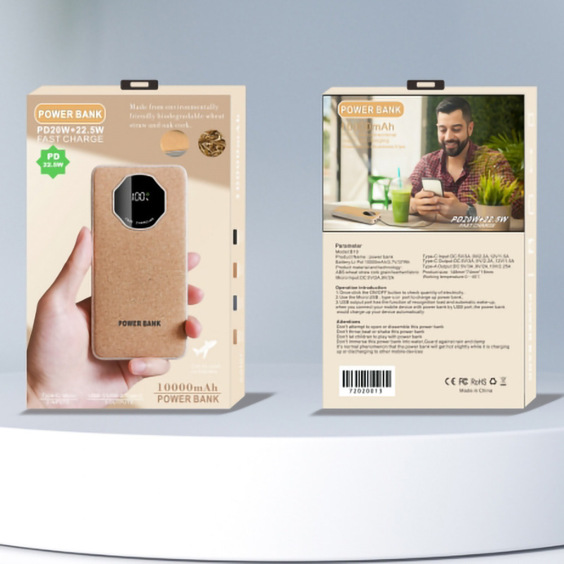 Corcho degradable palma de trigo al aire libre PD22.5W carga rápida 10000mAh pantalla digital carga