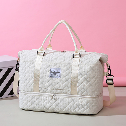 Fashion Short Trip Travel Lattice Wet and Dry Separation Sports Handbag Yoga Fitness Bag Large Capacity Shoe Storage Travel Bag
