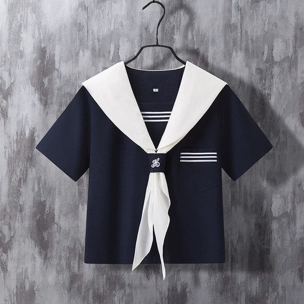 White -collar 袖 Three short sleeves+scarves