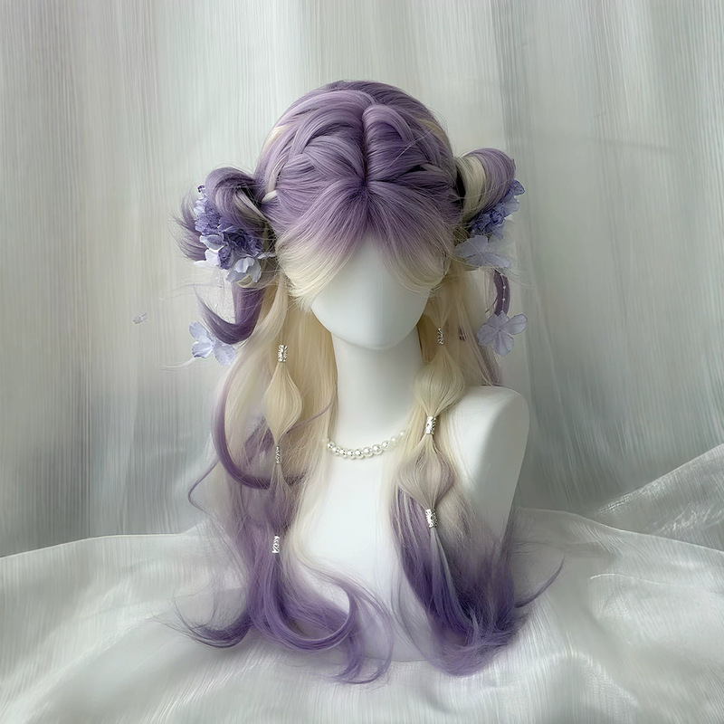 Dreamy Violet Gradient Wig for Women, Natural Fluffy Long Curly Hair with a Middle Parting, Enhances Complexion and Looks Younger, Can Be Styled into Braids, Full Head Wig