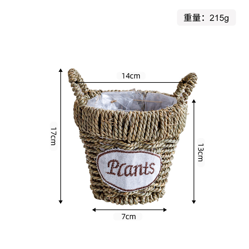 Maceta Decorativa Tejida de Paja Hecha a Mano para Jardín y Balcón