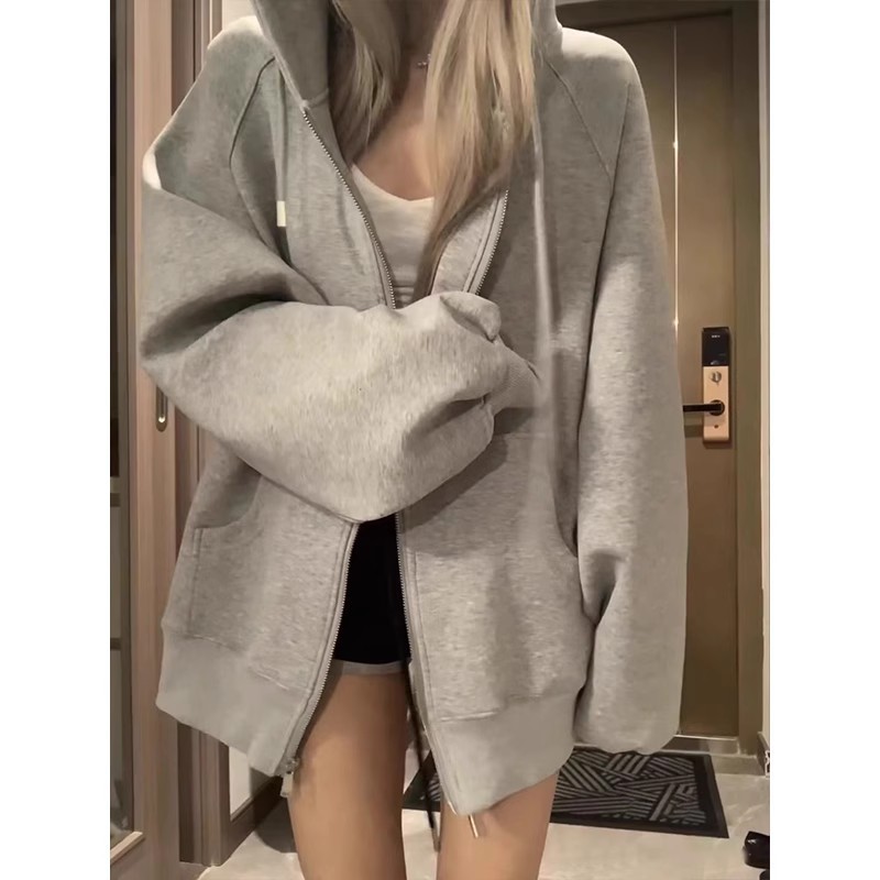 粉色大帽子卫衣外套女春秋韩系慵懒chic女装秋冬季bm穿搭宽松开衫|undefined