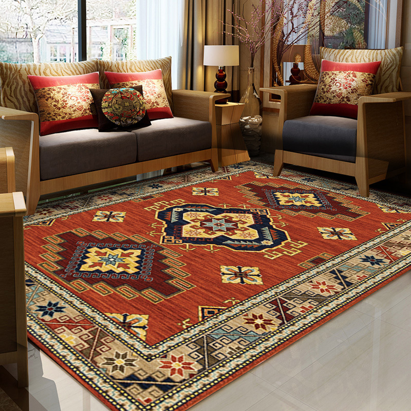 Retro Turkish Persian Carpet, Living Room Bohemian Ethnic Style Full-Cover Carpet, Home Study Room Carpet, Thickened