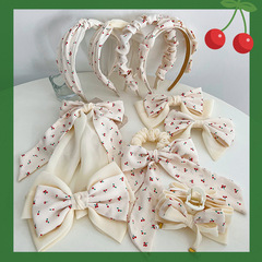 甜妹小清新櫻桃套裝髮飾蝴蝶結髮圈甜美可愛奶白髮夾打結交叉發箍
