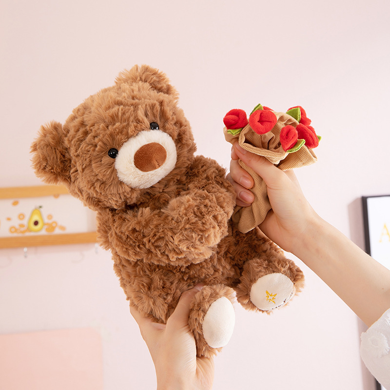 バラを抱えたクマのぬいぐるみ クリスマス帽子 テディベア人形 中国のバレンタインデー 誕生日プレゼント|undefined