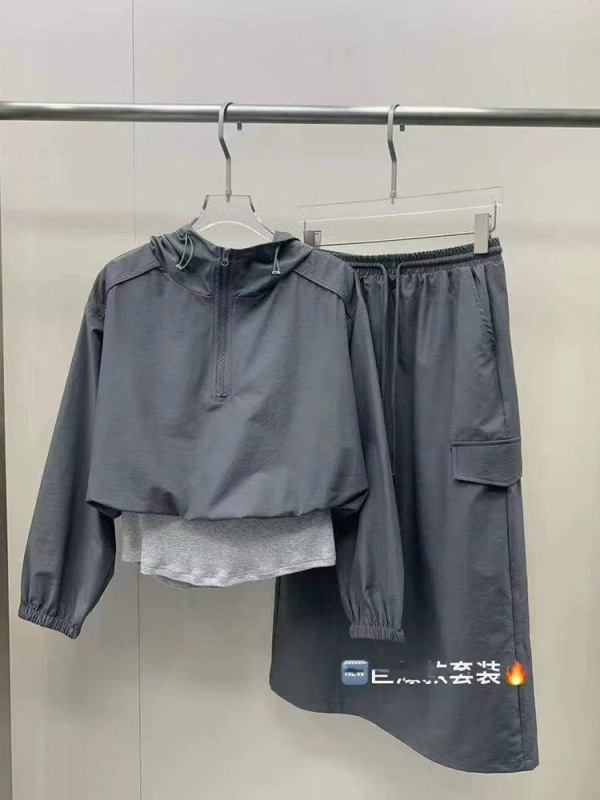 休闲运动半身裙套装女欧洲站2025年秋季新款假两件连帽卫衣两件套|undefined