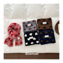 韩系撞色爱心针织围巾儿童冬季新款学生保暖百搭氛围感护颈围脖