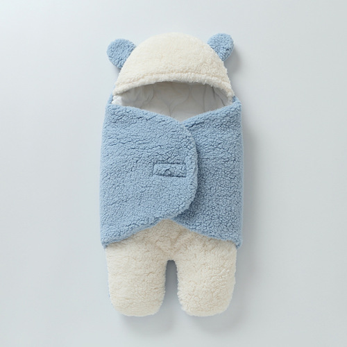 Newborn swaddling goat wool padded baby sleeping bag with split legs for autumn and winter, extra thick for outdoor use, baby wrap for mothers and babies