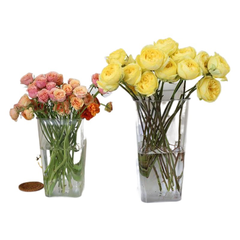 Cubo de flores de cristal rojo neto cubo de flores de plástico transparente cubo de flores dispositivo de arreglo de flores cubo de flores resistente a la caída suministros de decoración de la tienda de flores