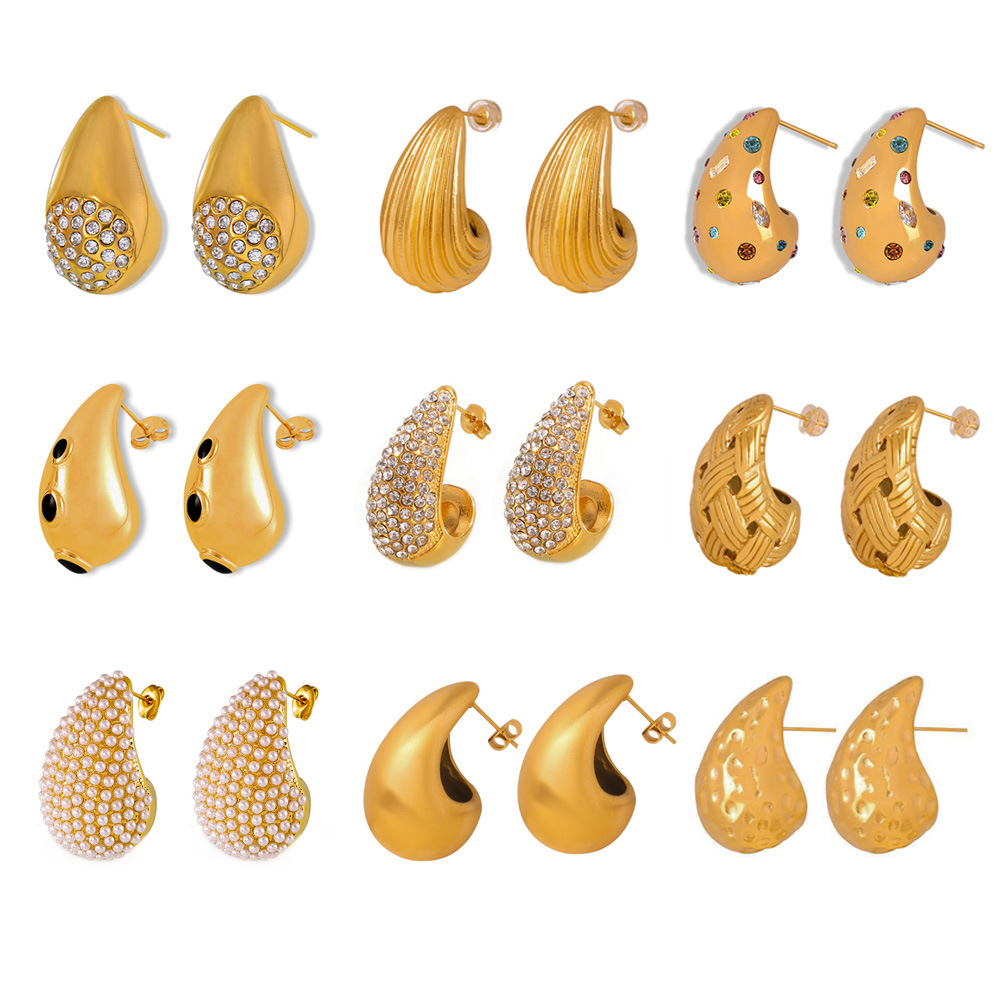 Quadratische, tropfenförmige Ohrringe mit Zirkonia-Besatz, Damen-Ohrringe aus Edelstahl PVD-Beschichtung_voghion.com