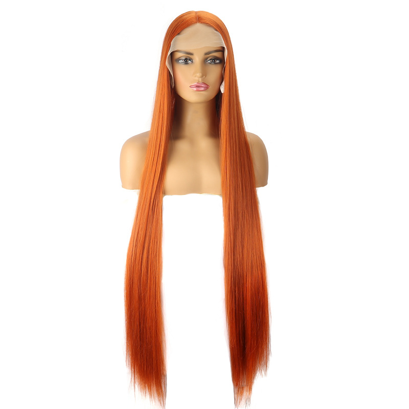 Cross-Border Wig for European and American Women, Long Straight Synthetic Fiber Wig with Lace Front, T-Shaped, Extended Length for Foreign Trade