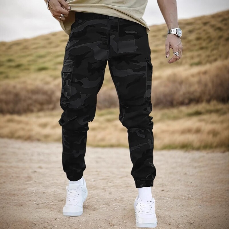 【Cross-Border Sizes Amazon】2025 Camouflage Cargo Pants for Men, Spring and Autumn Season, Trendy Brand Casual Pants with Drawstring Cuffs