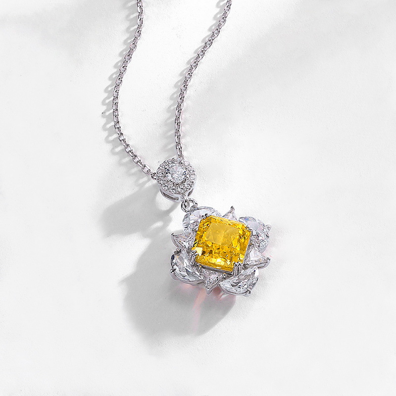 Wilsheng 2022 nuevo S925 plata alto carbono diamante colgante europeo y americano sentido 12ct cuadrado hielo flor corte collar